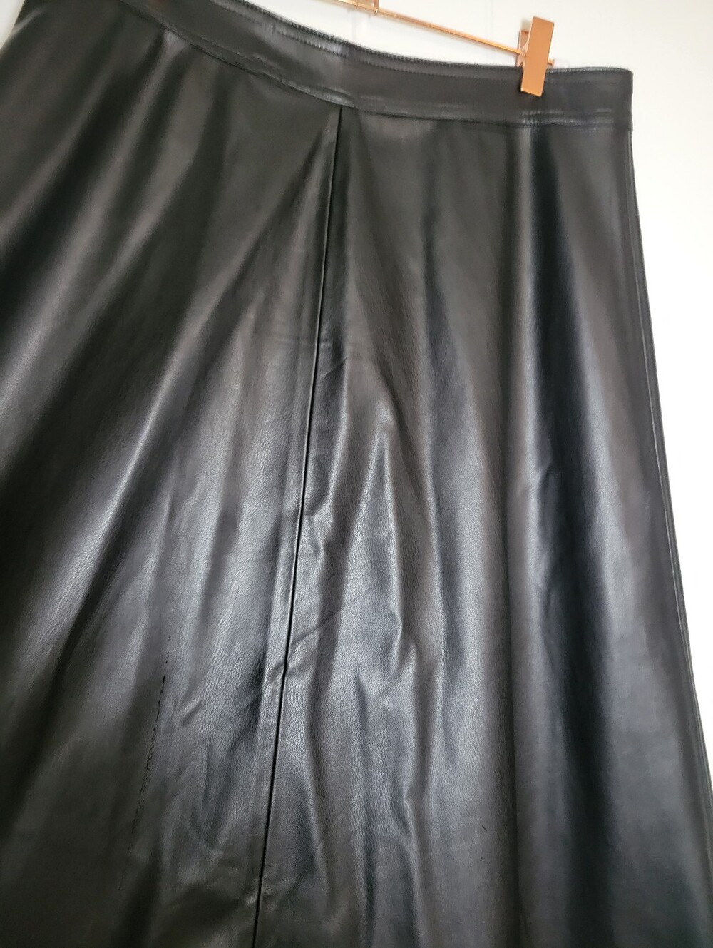 Vince Camuto Faux Leather A Line Midi Skirt Vegan High Waist Soft Side Zip LG - Picture 6 of 12